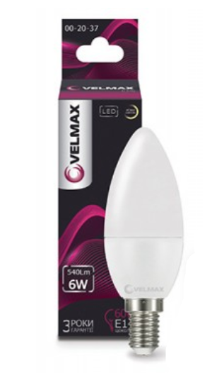 Лампа світлодіодна Velmax C37, 6Вт, E14, 4100К (4823051512669)